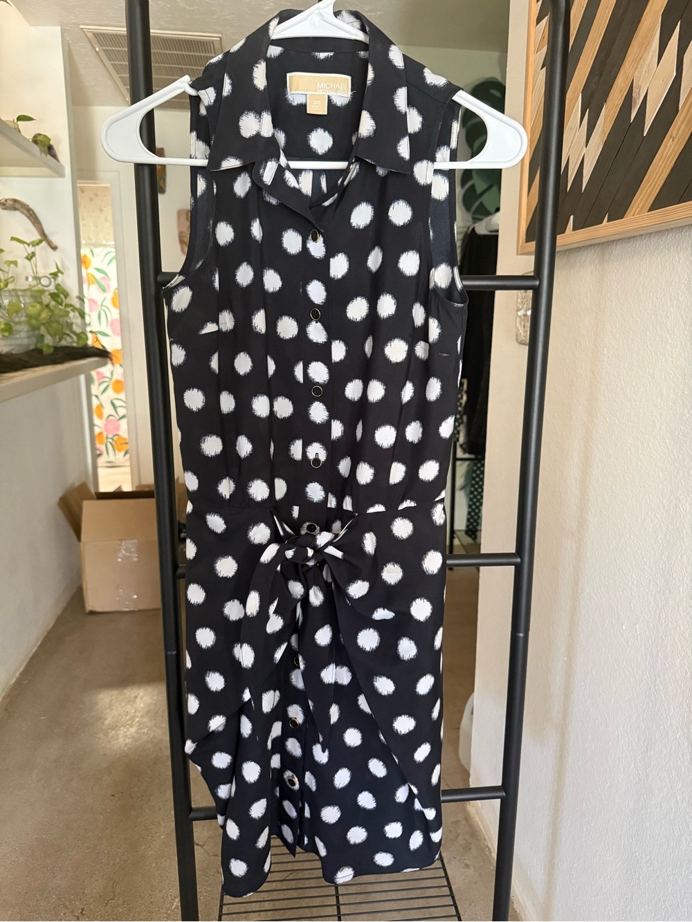 Michael Kors Black & White Polka Dot Sleeveless Tie-Waist Jumpsuit